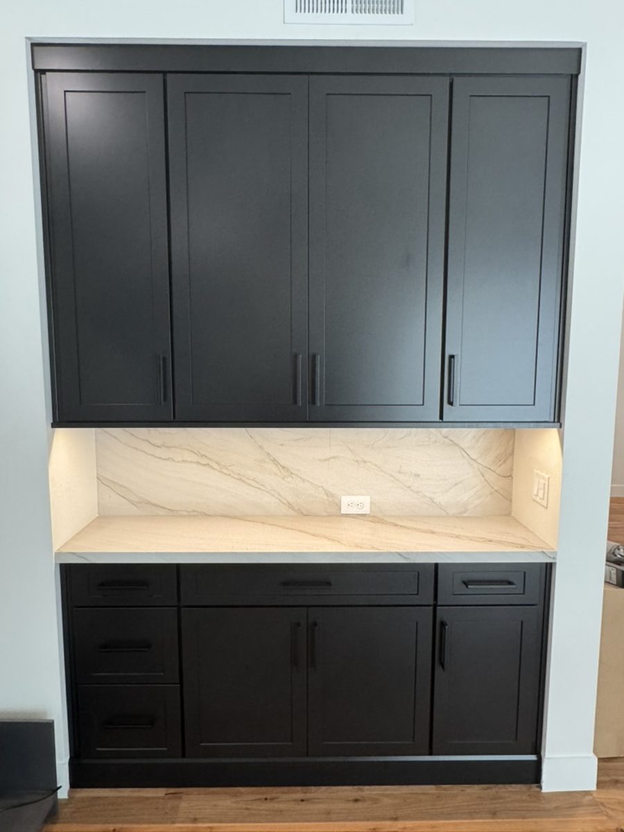 Matte black built-in wet bar cabinetry detail, Scottsdale, AZ kitchen